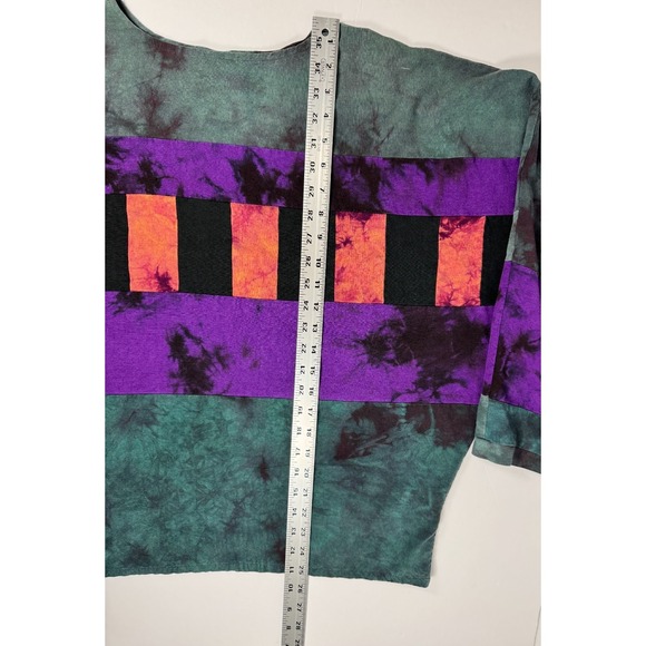 Beth Nash Silk Blouse XS Green Purple Tie Dye Patchwork Artsy Oversized Top - Picture 15 of 16